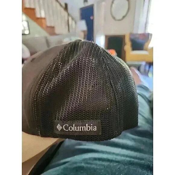 Columbia Tree Flag Gray/Black Mesh Trucker Fitted Hat Low-Crown LG Flexfit H10 - Picture 2 of 6
